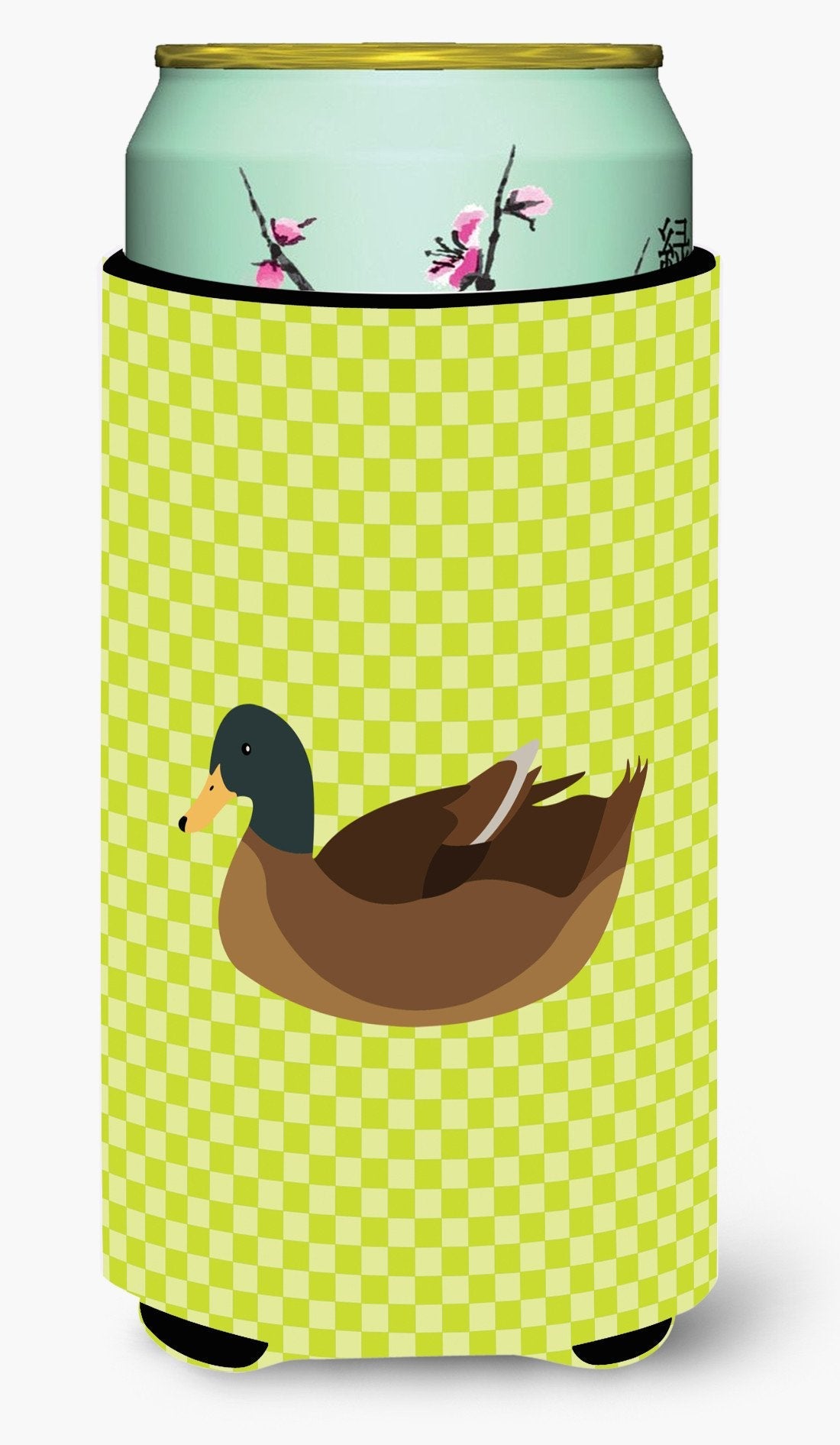 Khaki Campbell Duck Green Tall Boy Hugger Can Cooler Sleeve Machine Washable Drink Collapsible Insulator Beverage Insulated Holder