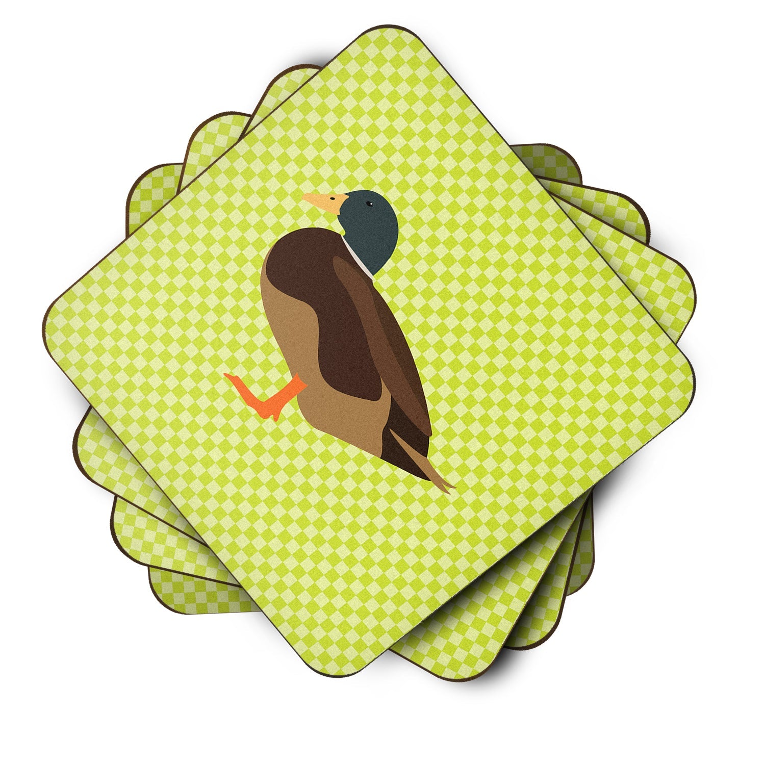 Silver Bantam Duck Green Foam Coasters Set of 4 Cup Coasters for Indoor Outdoor, Tabletop Protection, Anti Slip, Mouse pad Material