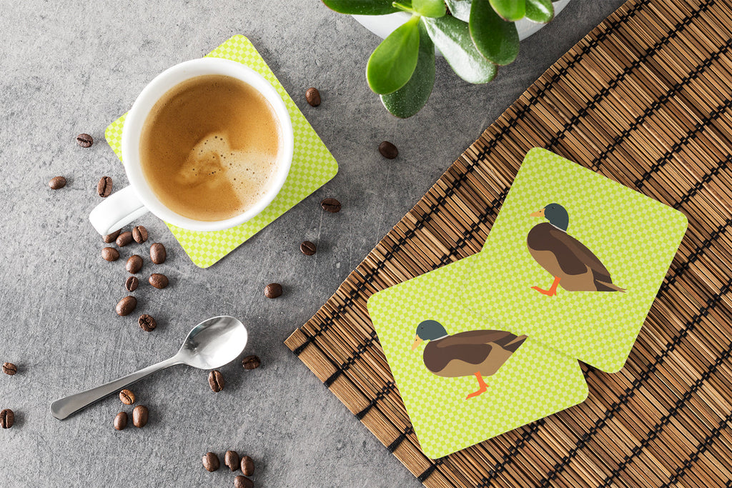 Silver Bantam Duck Green Foam Coasters Set of 4 Cup Coasters for Indoor Outdoor, Tabletop Protection, Anti Slip, Mouse pad Material