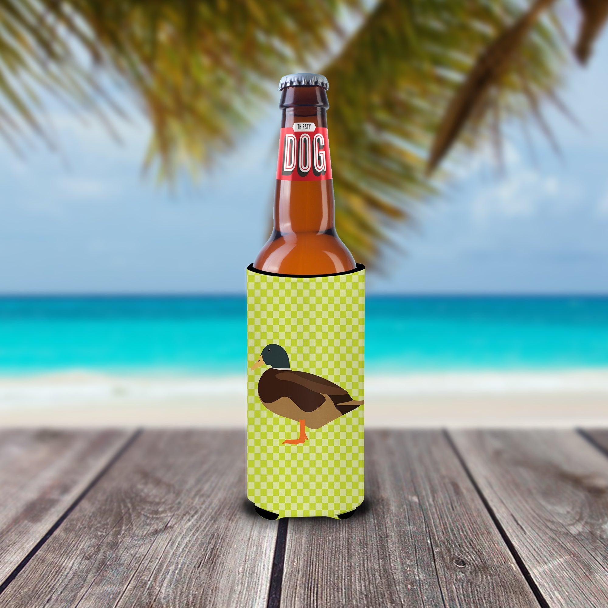 Silver Bantam Duck Green Slim Can Hugger , Insulated Foam Hugger for 12 oz Slim Cans, Beer Bottles & Water Bottles, Printed in USA