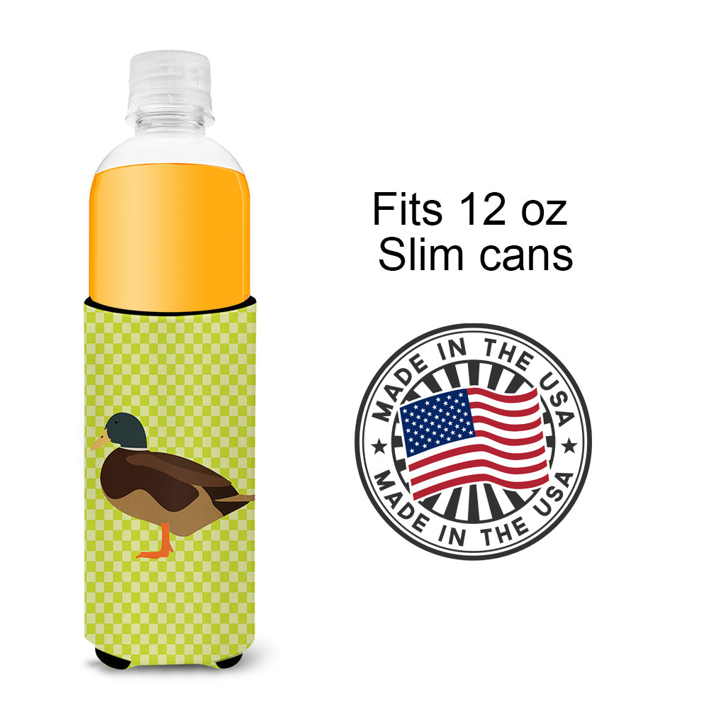 Silver Bantam Duck Green Slim Can Hugger , Insulated Foam Hugger for 12 oz Slim Cans, Beer Bottles & Water Bottles, Printed in USA