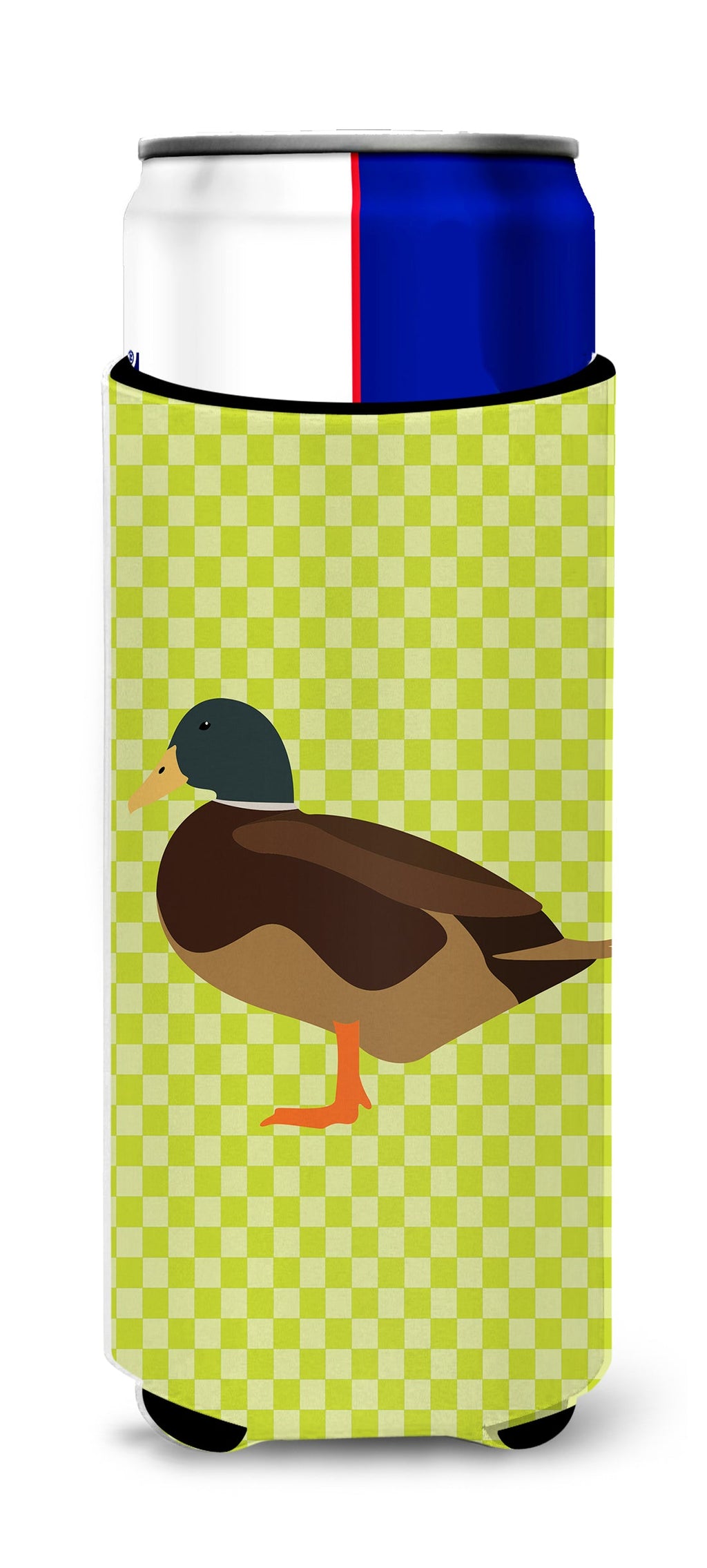 Silver Bantam Duck Green Slim Can Hugger , Insulated Foam Hugger for 12 oz Slim Cans, Beer Bottles & Water Bottles, Printed in USA