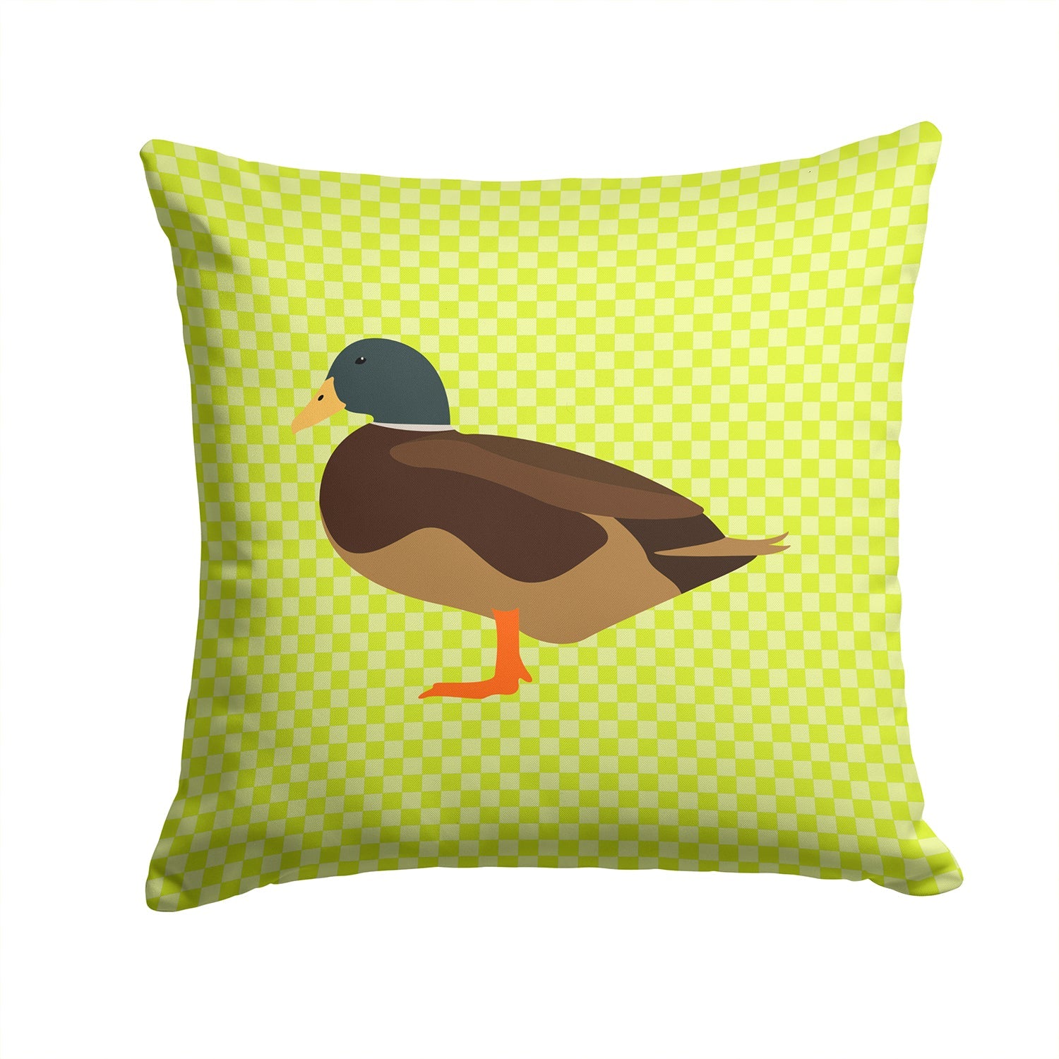 Silver Bantam Duck Green Decorative Throw Pillow 14x14 Indoor Outdoor Accent Cushion, Fabric Cover with Insert for Sofa, Bed, Porch & Living Room