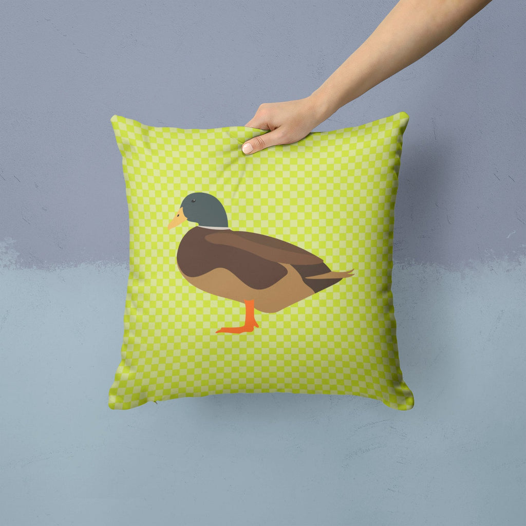 Silver Bantam Duck Green Decorative Throw Pillow 14x14 Indoor Outdoor Accent Cushion, Fabric Cover with Insert for Sofa, Bed, Porch & Living Room