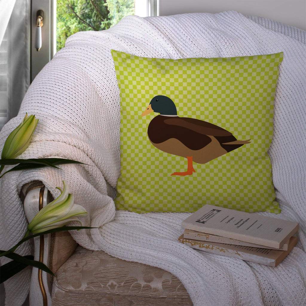 Silver Bantam Duck Green Decorative Throw Pillow 14x14 Indoor Outdoor Accent Cushion, Fabric Cover with Insert for Sofa, Bed, Porch & Living Room