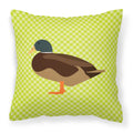 Silver Bantam Duck Green Decorative Throw Pillow 18x18 Indoor Outdoor Accent Cushion, Fabric Cover with Insert for Sofa, Bed, Porch & Living Room