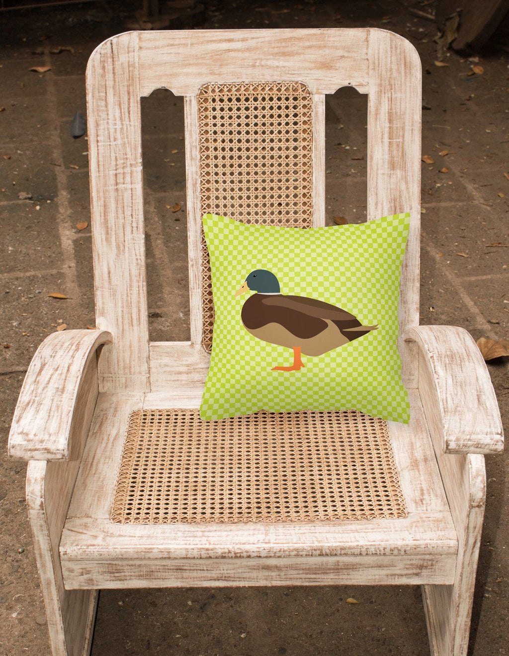 Silver Bantam Duck Green Decorative Throw Pillow 18x18 Indoor Outdoor Accent Cushion, Fabric Cover with Insert for Sofa, Bed, Porch & Living Room
