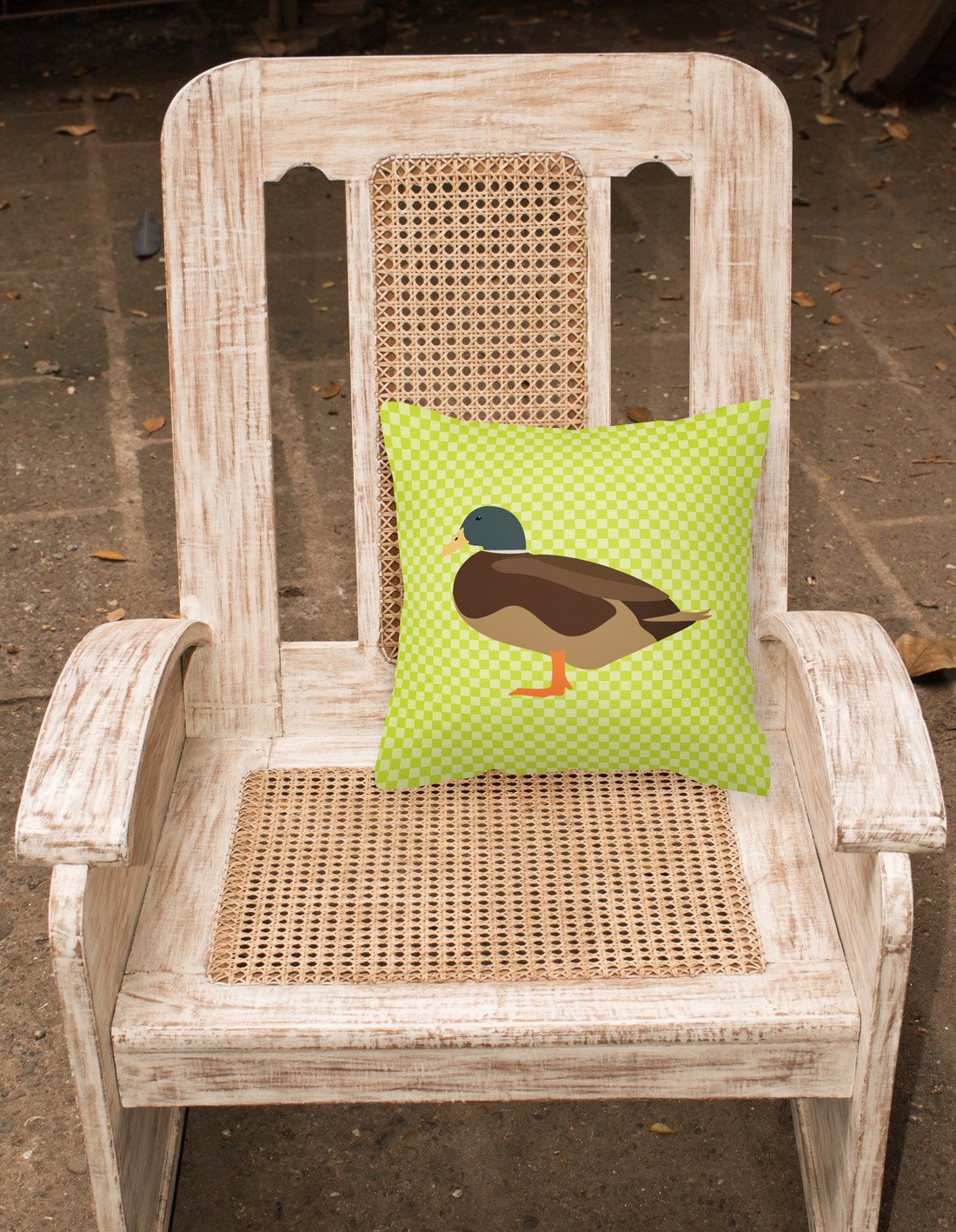 Silver Bantam Duck Green Decorative Throw Pillow 18x18 Indoor Outdoor Accent Cushion, Fabric Cover with Insert for Sofa, Bed, Porch & Living Room