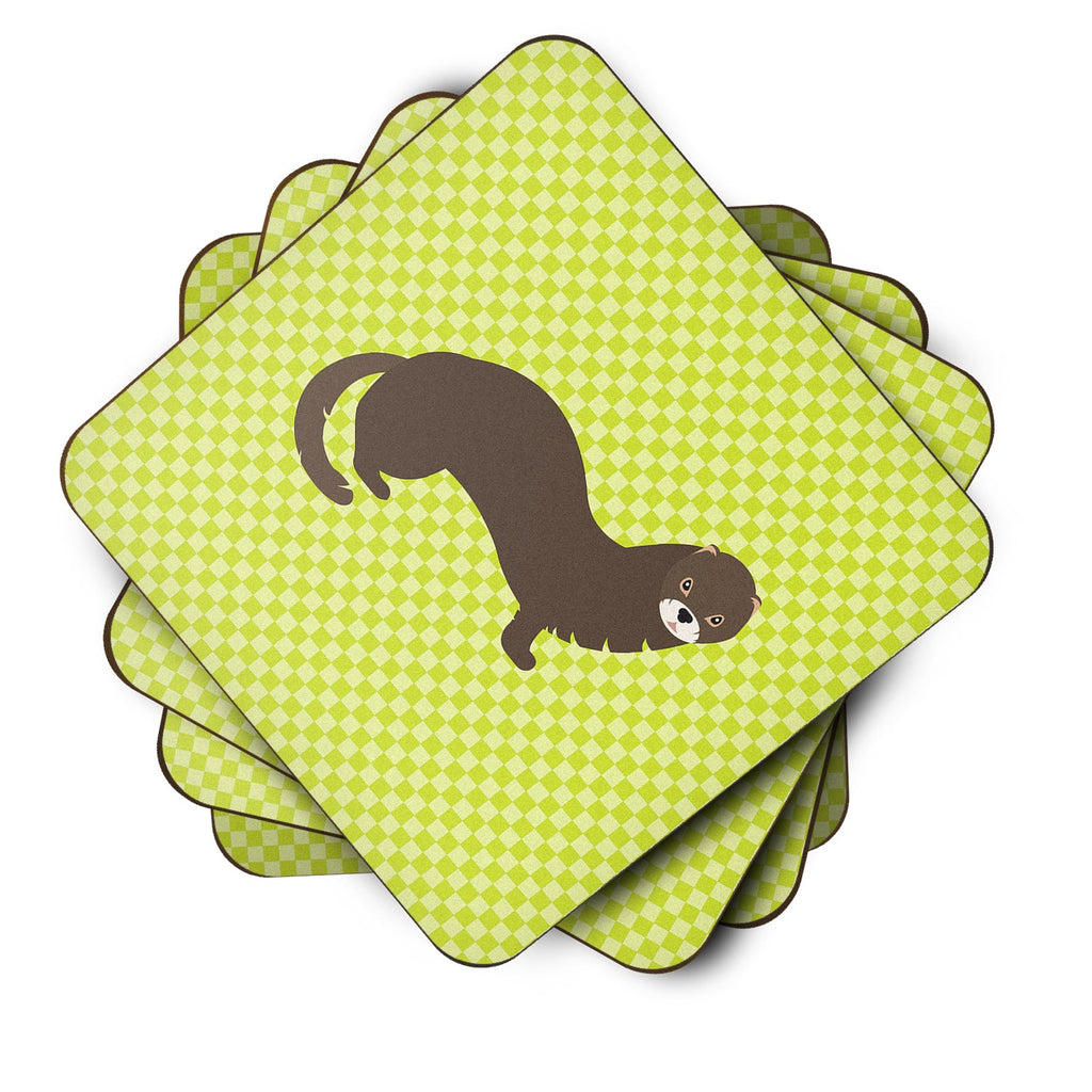 Russian or European Mink Green Foam Coasters Set of 4 Cup Coasters for Indoor Outdoor, Tabletop Protection, Anti Slip, Mouse pad Material