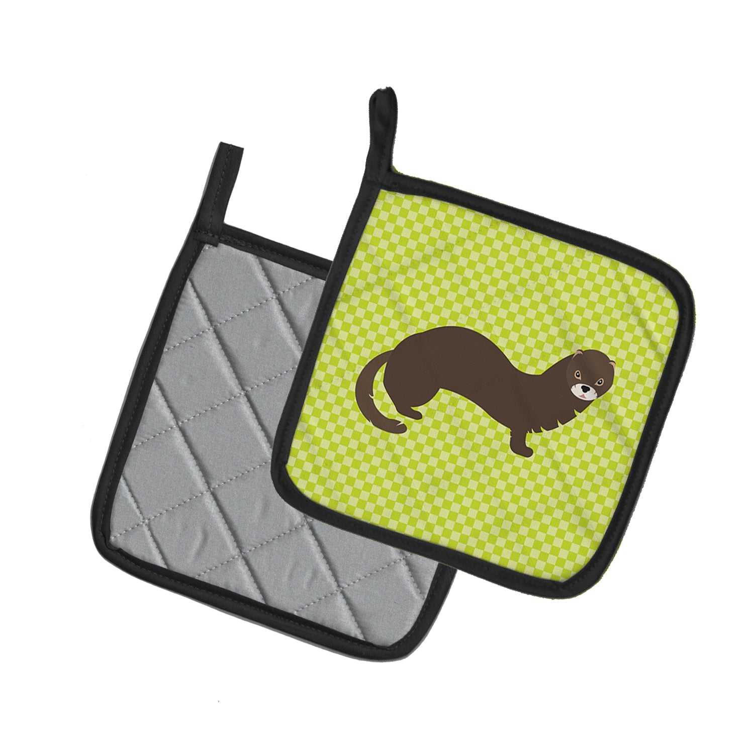Russian or European Mink Green Pot Holder Set of 2 Heat Resistant Quilted Hot Pads 7.5 x 7.5 Inch, Insulated Kitchen Trivets for Cooking & Baking