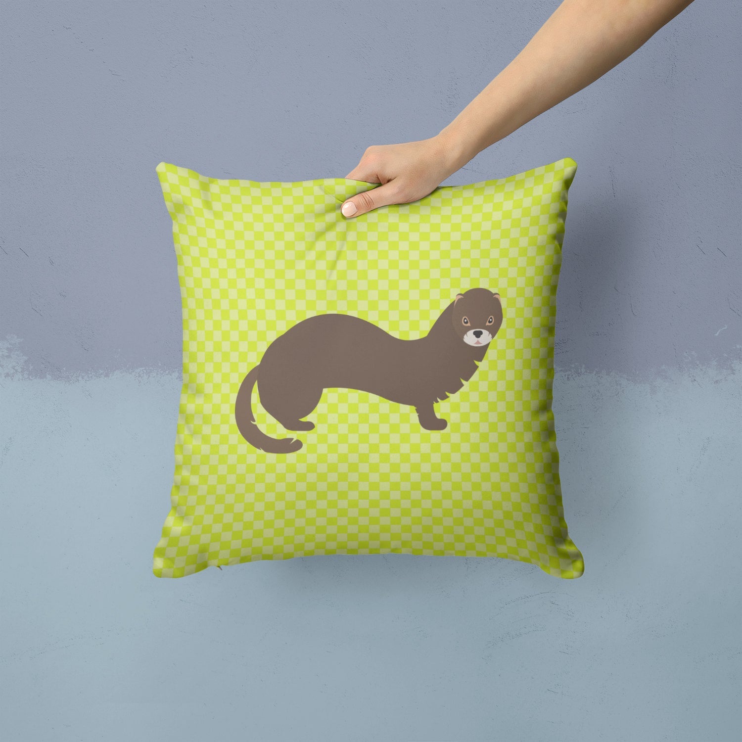 Russian or European Mink Green Decorative Throw Pillow 14x14 Indoor Outdoor Accent Cushion, Fabric Cover with Insert for Sofa, Bed, Porch & Living Room