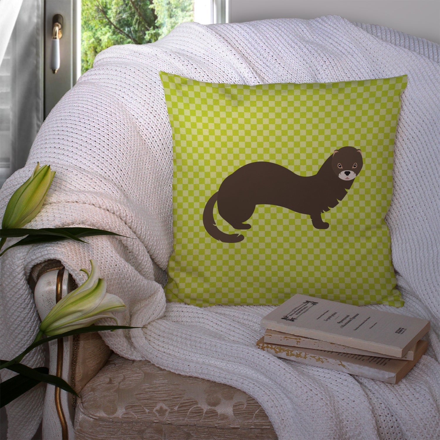 Russian or European Mink Green Decorative Throw Pillow 14x14 Indoor Outdoor Accent Cushion, Fabric Cover with Insert for Sofa, Bed, Porch & Living Room