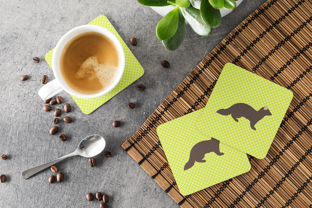 Sable Marten Green Foam Coasters Set of 4 Cup Coasters for Indoor Outdoor, Tabletop Protection, Anti Slip, Mouse pad Material