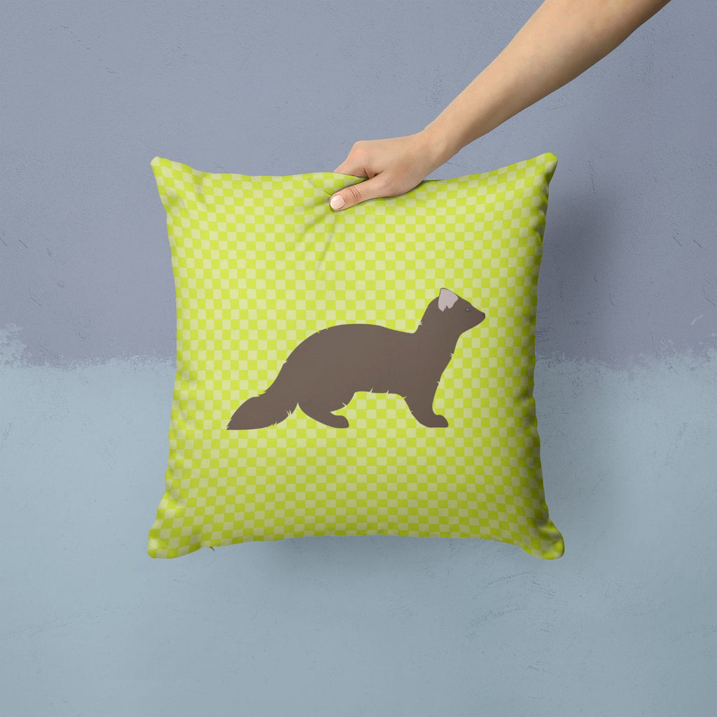 Sable Marten Green Decorative Throw Pillow 14x14 Indoor Outdoor Accent Cushion, Fabric Cover with Insert for Sofa, Bed, Porch & Living Room