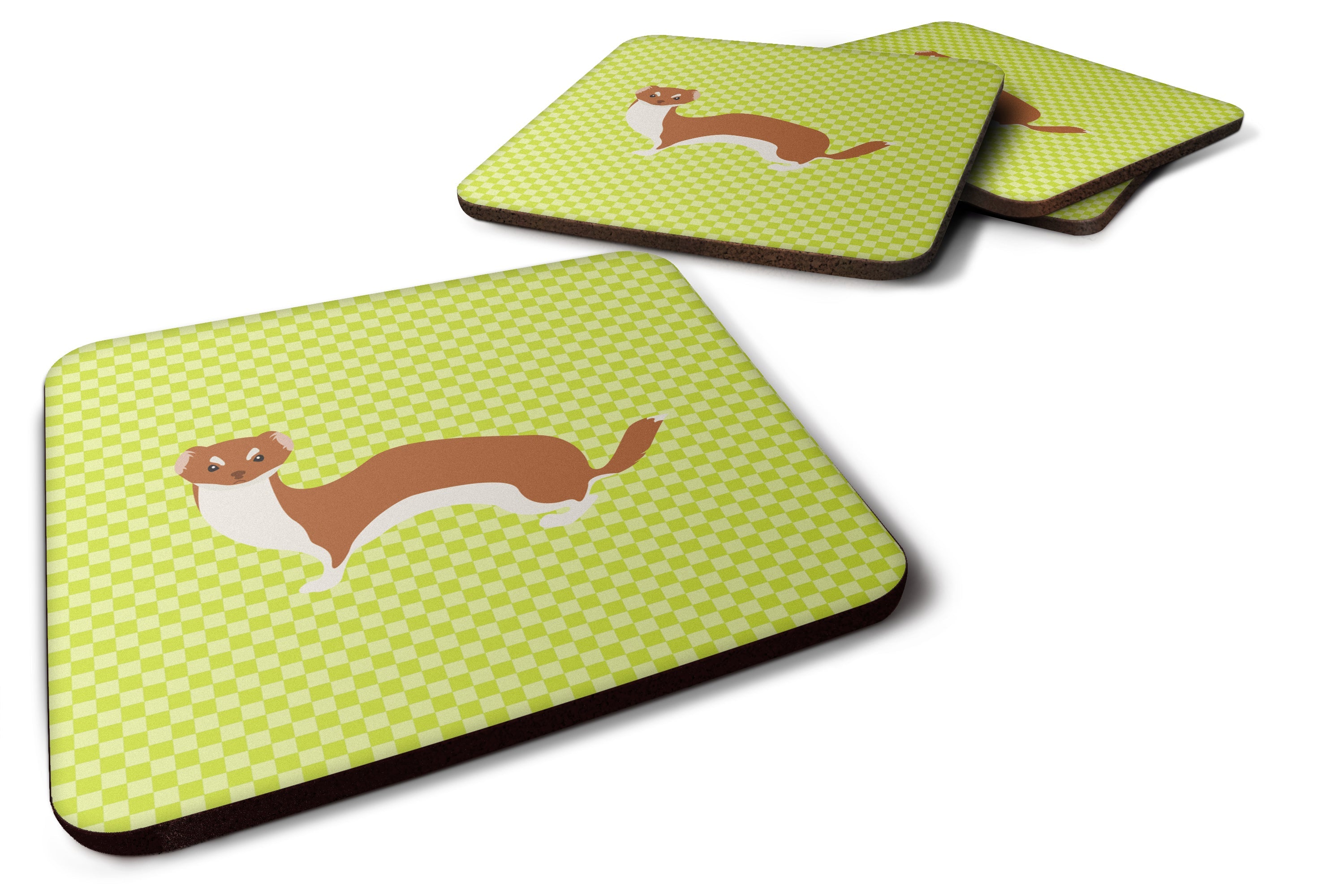 Weasel Green Foam Coasters Set of 4 Cup Coasters for Indoor Outdoor, Tabletop Protection, Anti Slip, Mouse pad Material