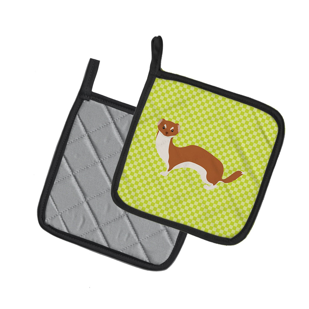Weasel Green Pot Holder Set of 2 Heat Resistant Quilted Hot Pads 7.5 x 7.5 Inch, Insulated Kitchen Trivets for Cooking & Baking