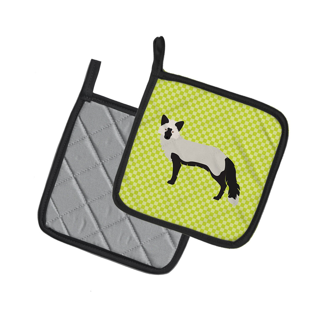 Silver Fox Green Pot Holder Set of 2 Heat Resistant Quilted Hot Pads 7.5 x 7.5 Inch, Insulated Kitchen Trivets for Cooking & Baking