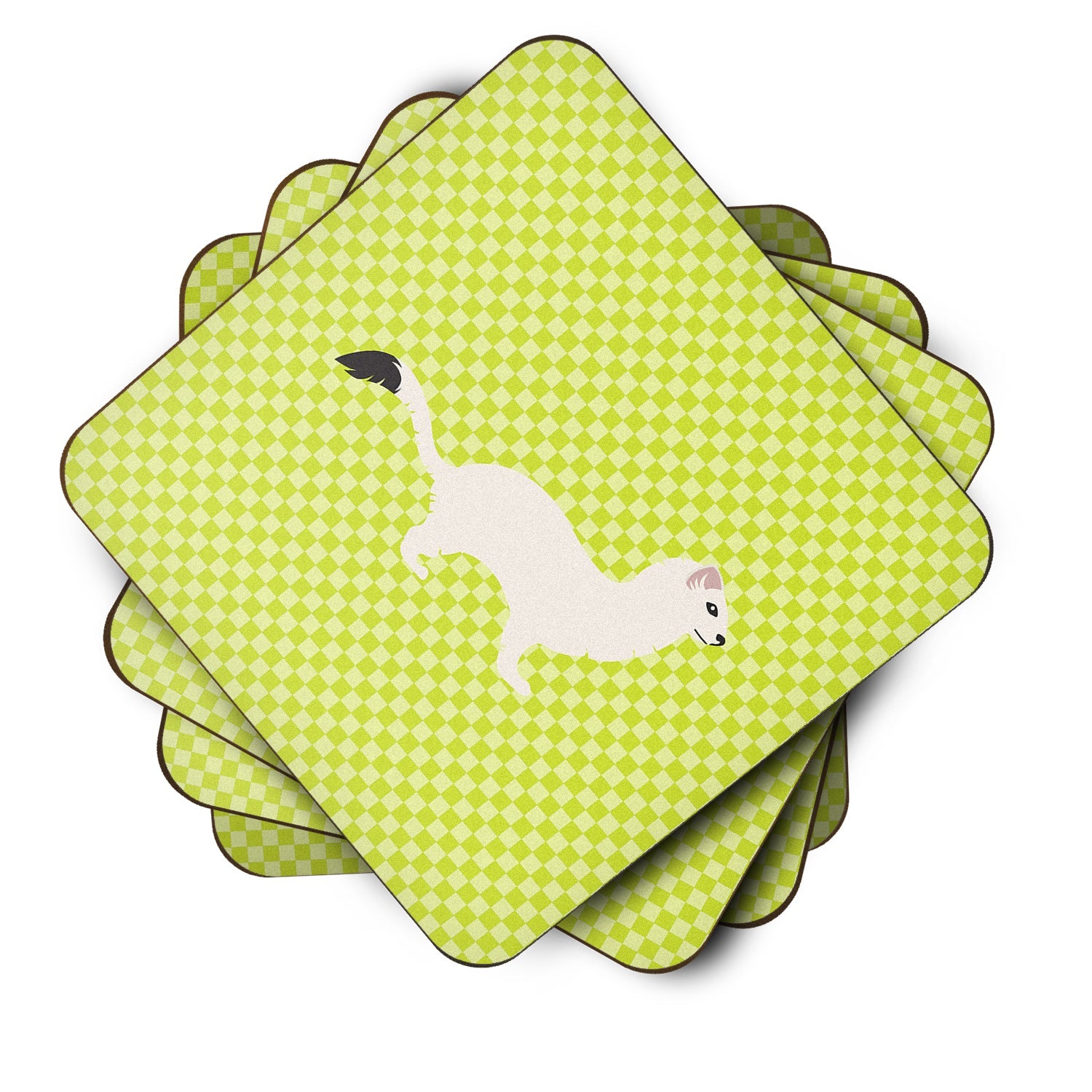 Stoat Short-tailed Weasel Green Foam Coasters Set of 4 Cup Coasters for Indoor Outdoor, Tabletop Protection, Anti Slip, Mouse pad Material