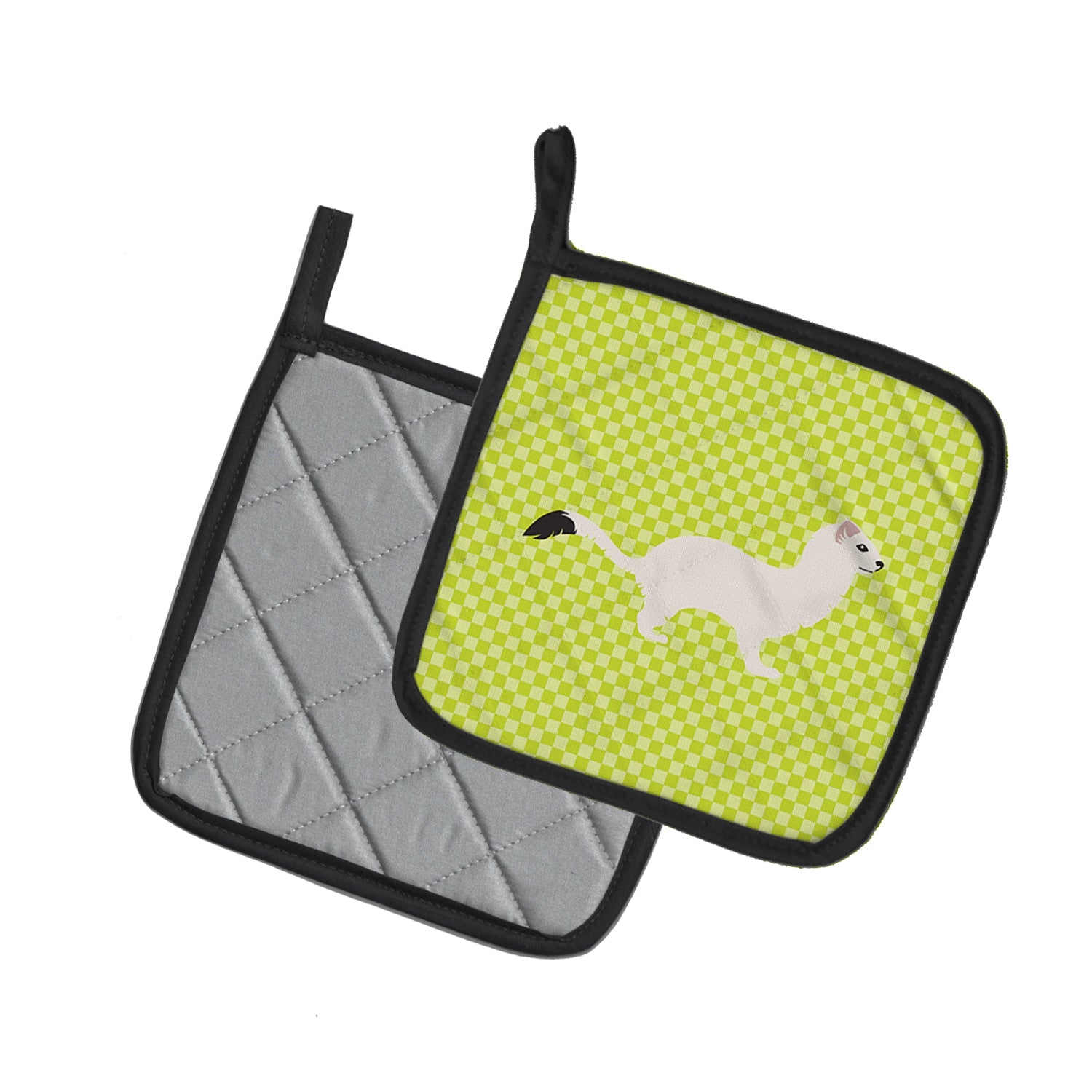 Stoat Short-tailed Weasel Green Pot Holder Set of 2 Heat Resistant Quilted Hot Pads 7.5 x 7.5 Inch, Insulated Kitchen Trivets for Cooking & Baking