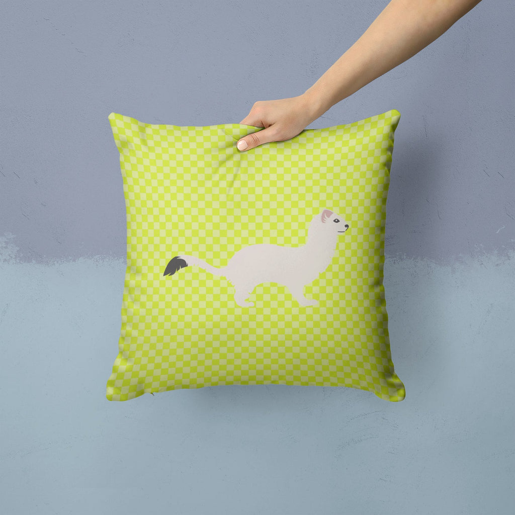 Stoat Short-tailed Weasel Green Decorative Throw Pillow 14x14 Indoor Outdoor Accent Cushion, Fabric Cover with Insert for Sofa, Bed, Porch & Living Room