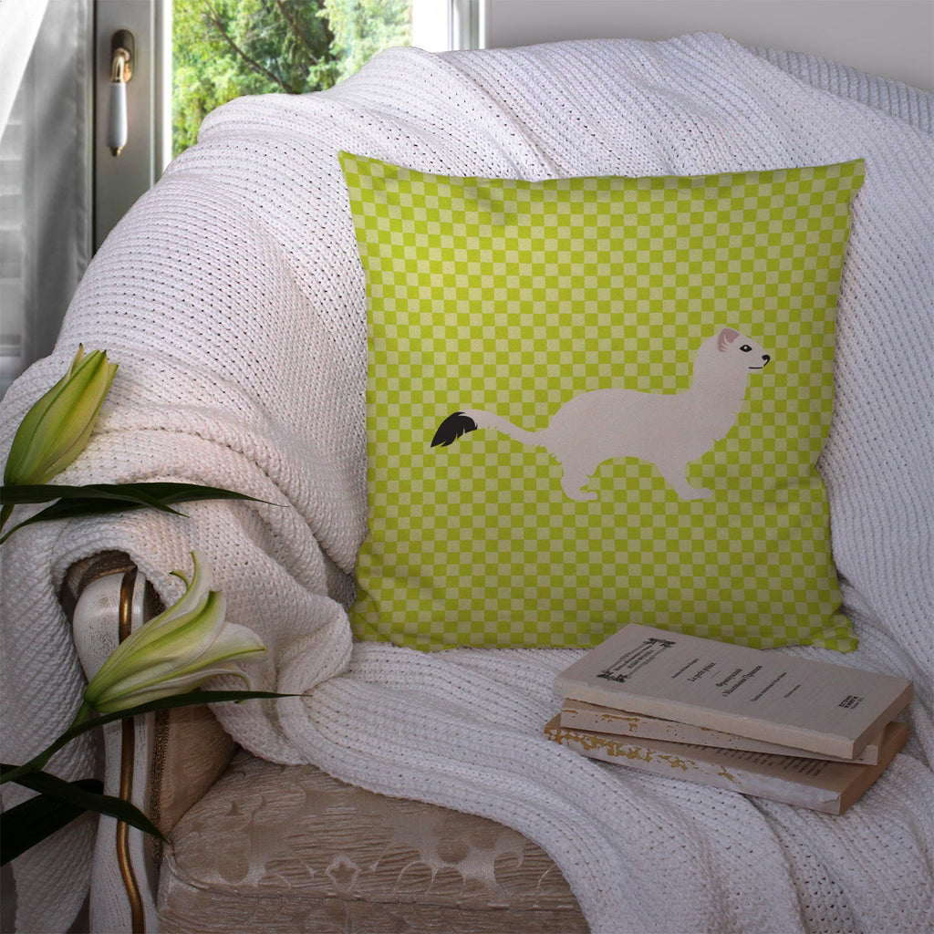 Stoat Short-tailed Weasel Green Decorative Throw Pillow 14x14 Indoor Outdoor Accent Cushion, Fabric Cover with Insert for Sofa, Bed, Porch & Living Room