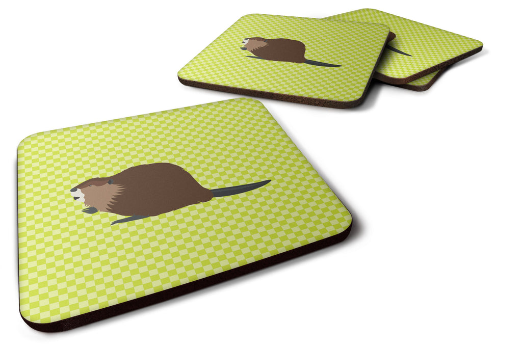 Eurasian Beaver Green Foam Coasters Set of 4 Cup Coasters for Indoor Outdoor, Tabletop Protection, Anti Slip, Mouse pad Material