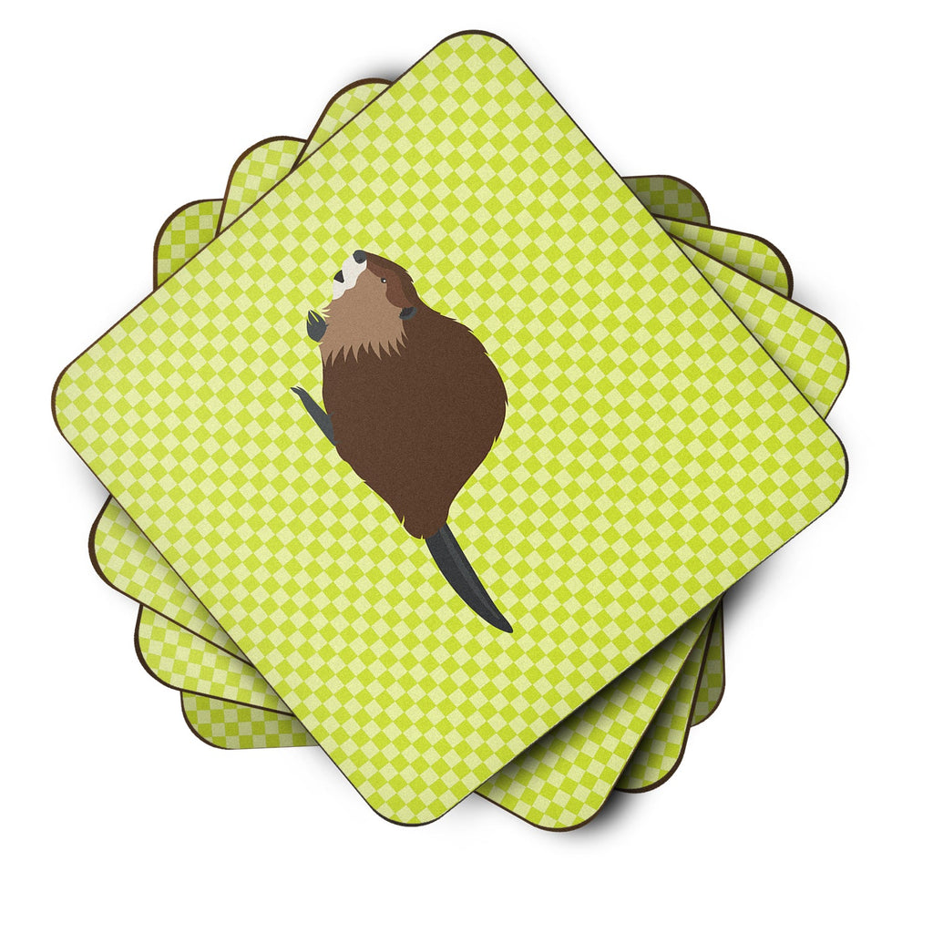 Eurasian Beaver Green Foam Coasters Set of 4 Cup Coasters for Indoor Outdoor, Tabletop Protection, Anti Slip, Mouse pad Material