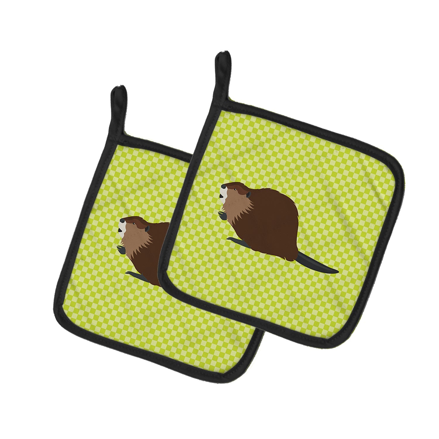 Eurasian Beaver Green Pot Holder Set of 2 Heat Resistant Quilted Hot Pads 7.5 x 7.5 Inch, Insulated Kitchen Trivets for Cooking & Baking