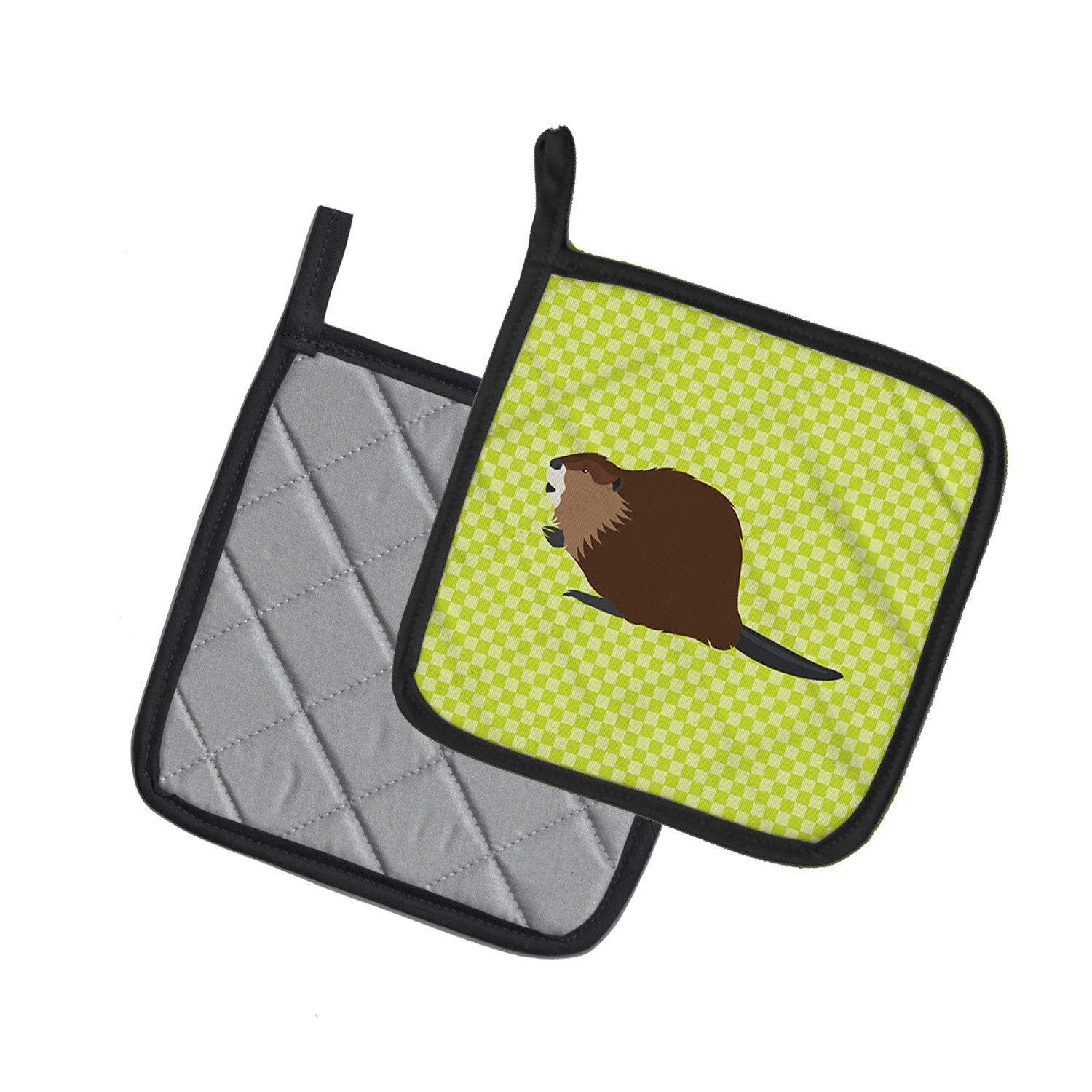 Eurasian Beaver Green Pot Holder Set of 2 Heat Resistant Quilted Hot Pads 7.5 x 7.5 Inch, Insulated Kitchen Trivets for Cooking & Baking