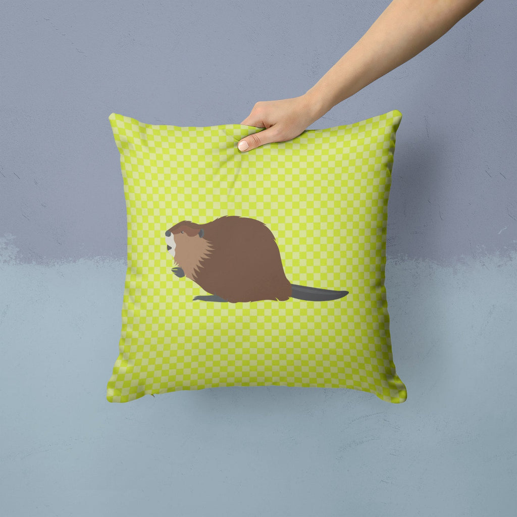 Eurasian Beaver Green Decorative Throw Pillow 14x14 Indoor Outdoor Accent Cushion, Fabric Cover with Insert for Sofa, Bed, Porch & Living Room