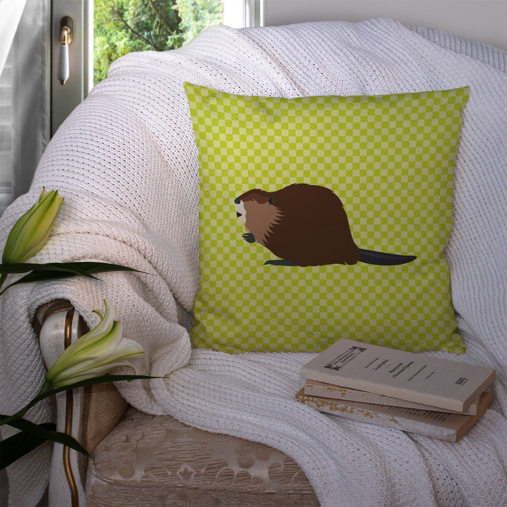 Eurasian Beaver Green Decorative Throw Pillow 14x14 Indoor Outdoor Accent Cushion, Fabric Cover with Insert for Sofa, Bed, Porch & Living Room