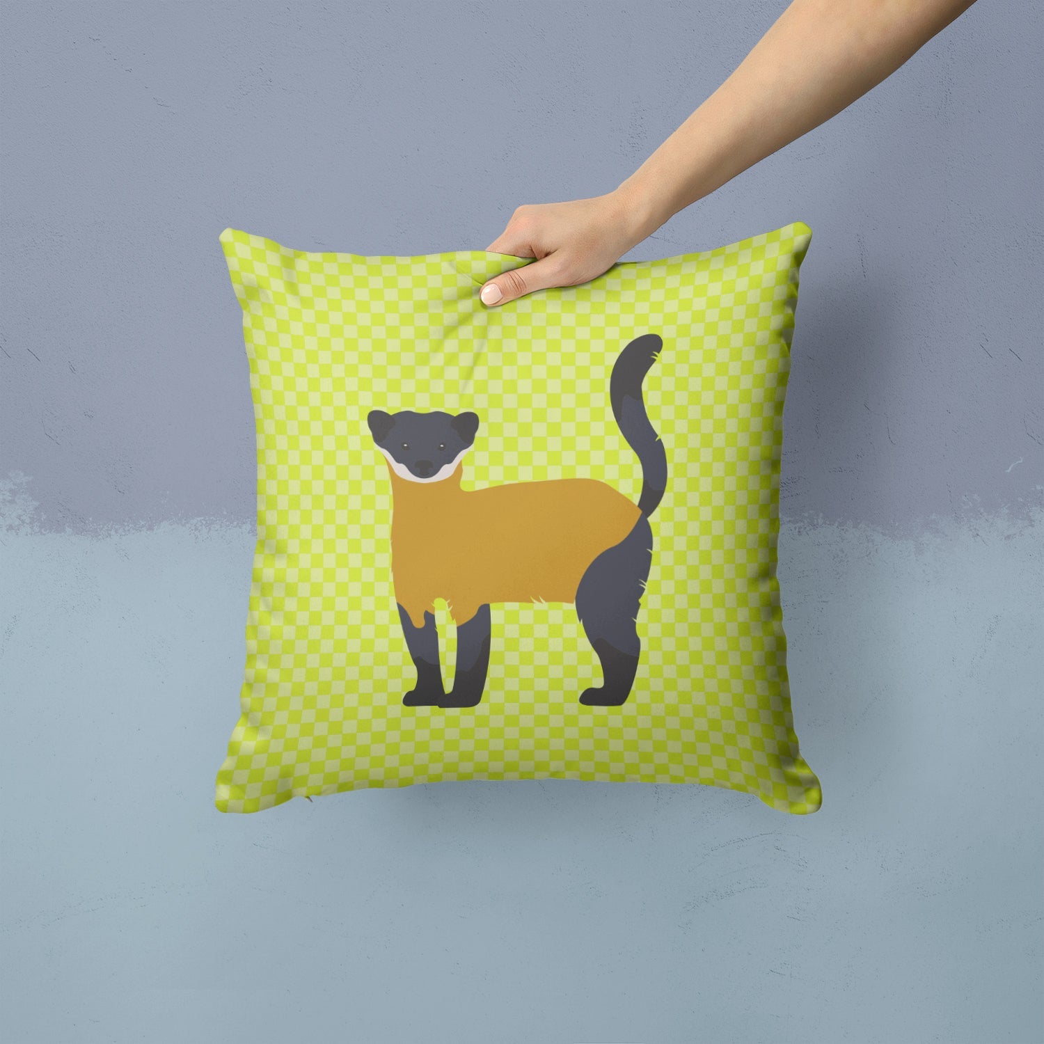 Yellow-Throated Marten Green Decorative Throw Pillow 14x14 Indoor Outdoor Accent Cushion, Fabric Cover with Insert for Sofa, Bed, Porch & Living Room