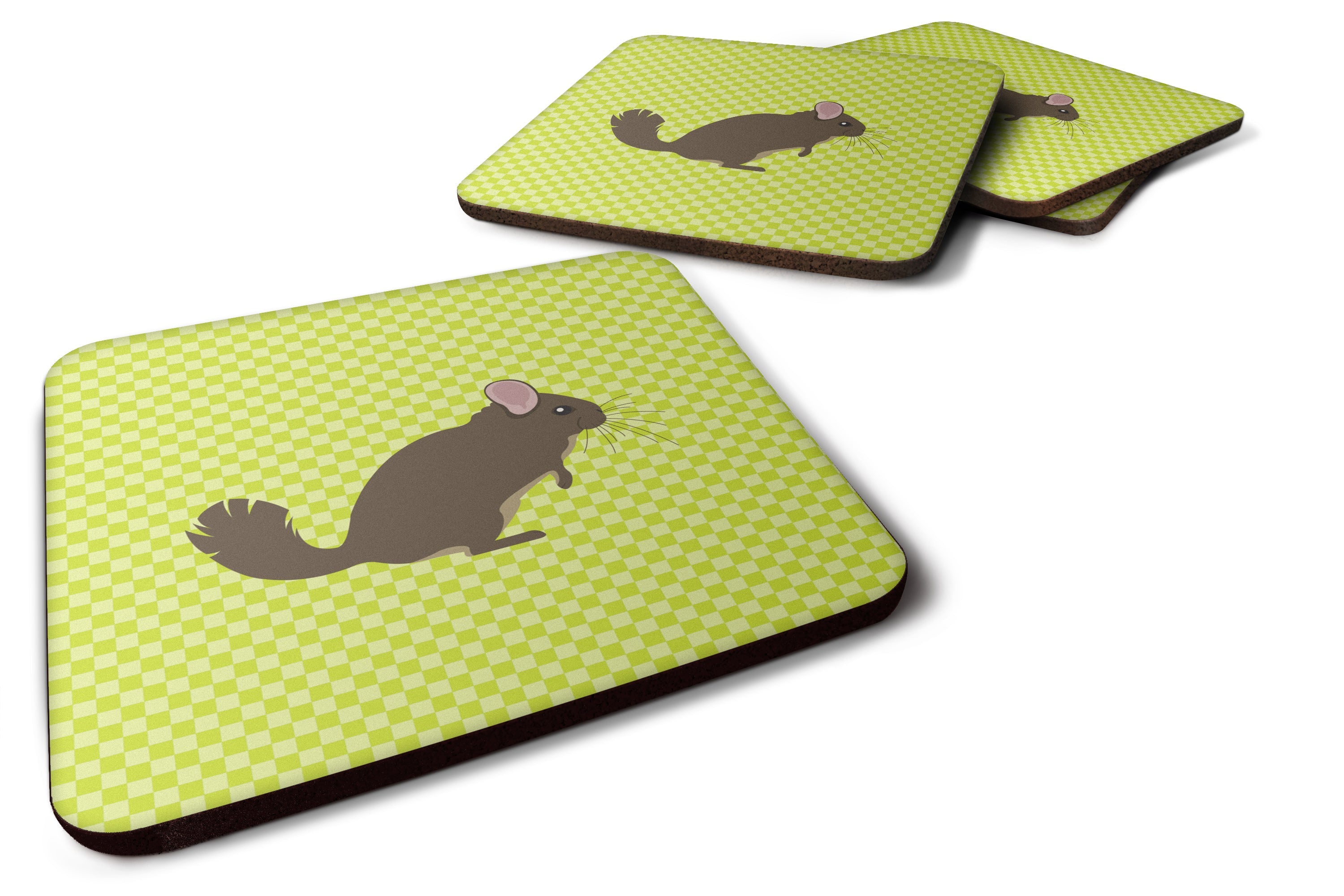 Chinchilla Green Foam Coasters Set of 4 Cup Coasters for Indoor Outdoor, Tabletop Protection, Anti Slip, Mouse pad Material