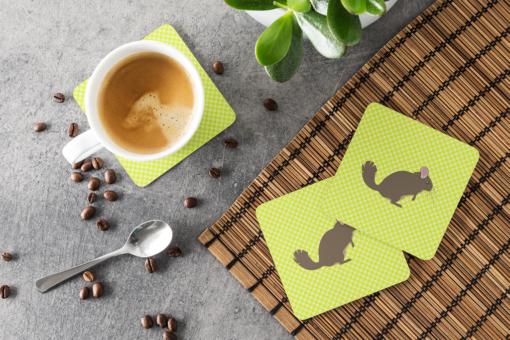 Chinchilla Green Foam Coasters Set of 4 Cup Coasters for Indoor Outdoor, Tabletop Protection, Anti Slip, Mouse pad Material