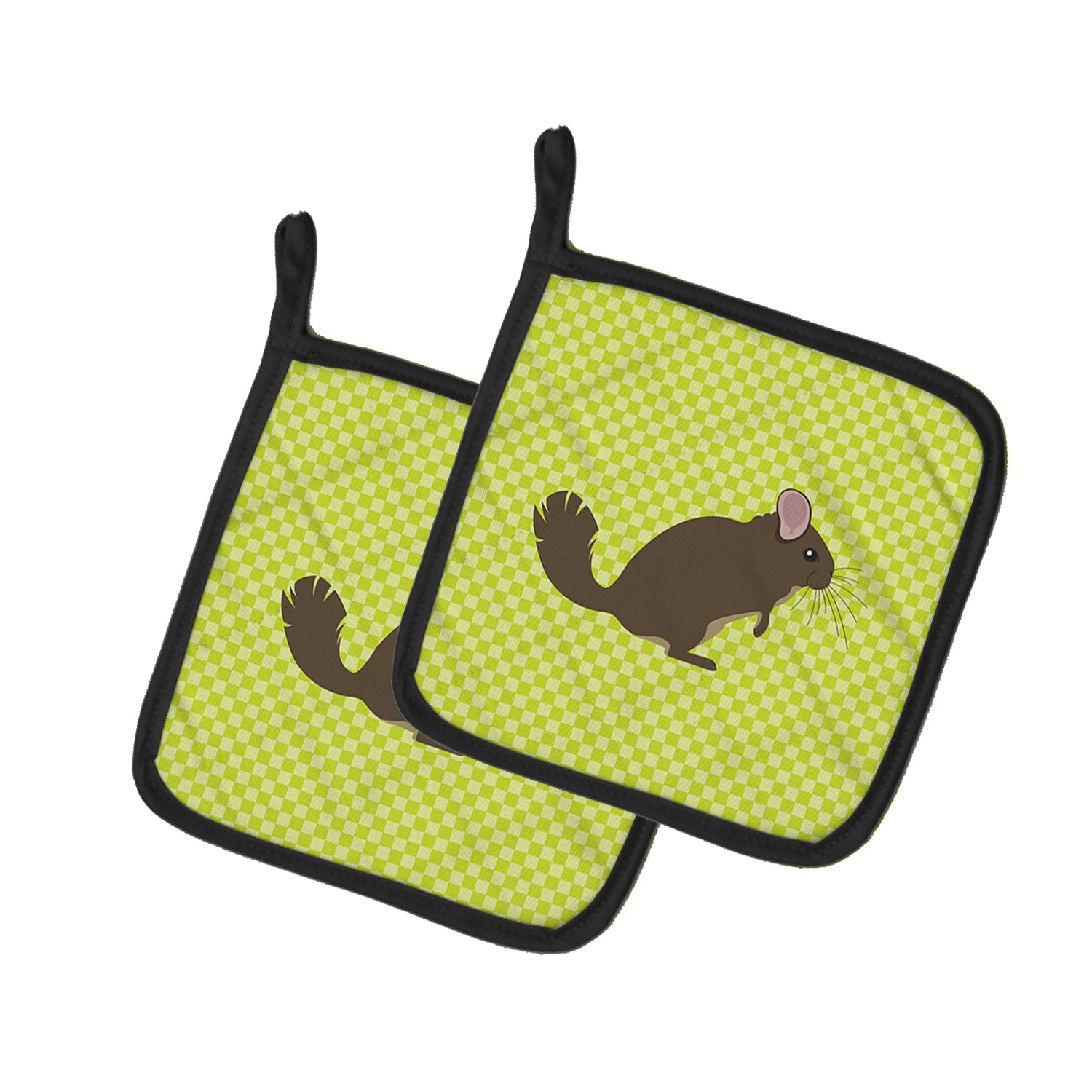 Chinchilla Green Pot Holder Set of 2 Heat Resistant Quilted Hot Pads 7.5 x 7.5 Inch, Insulated Kitchen Trivets for Cooking & Baking