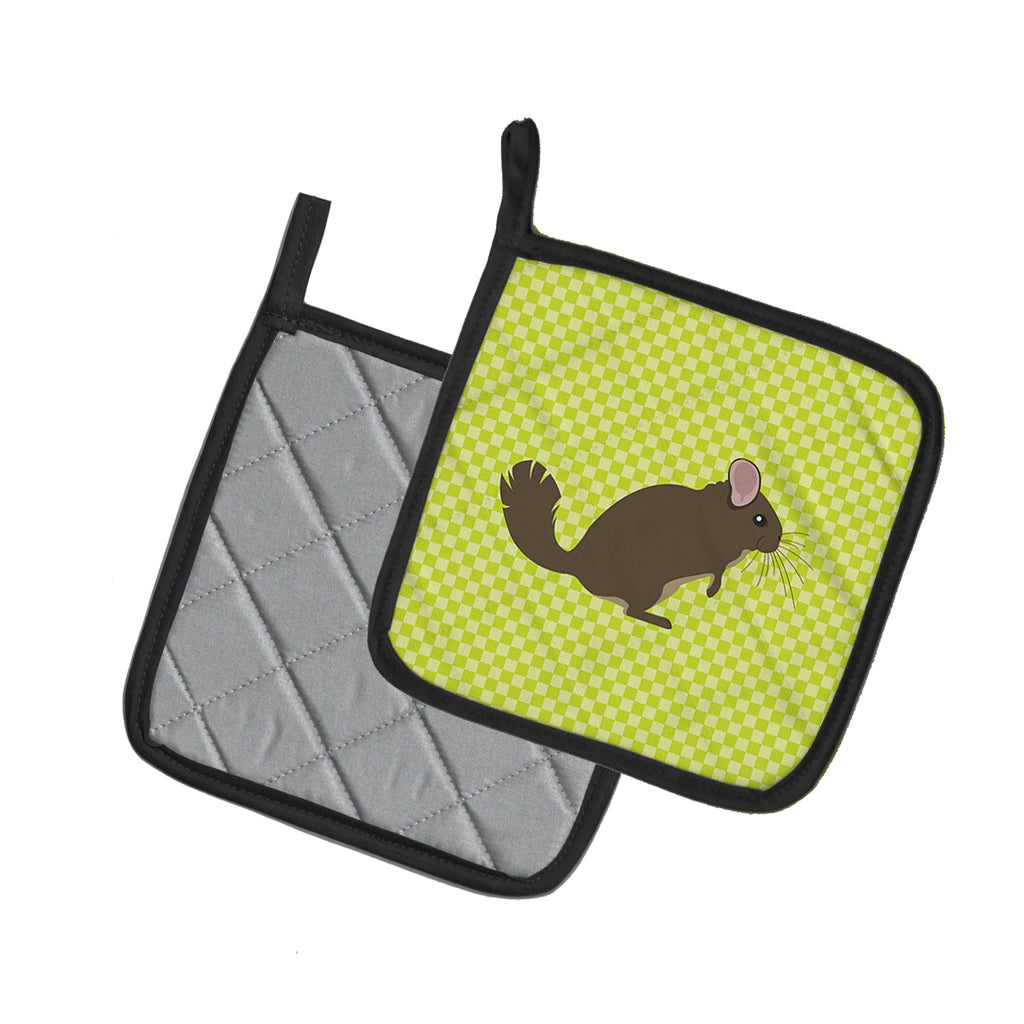 Chinchilla Green Pot Holder Set of 2 Heat Resistant Quilted Hot Pads 7.5 x 7.5 Inch, Insulated Kitchen Trivets for Cooking & Baking