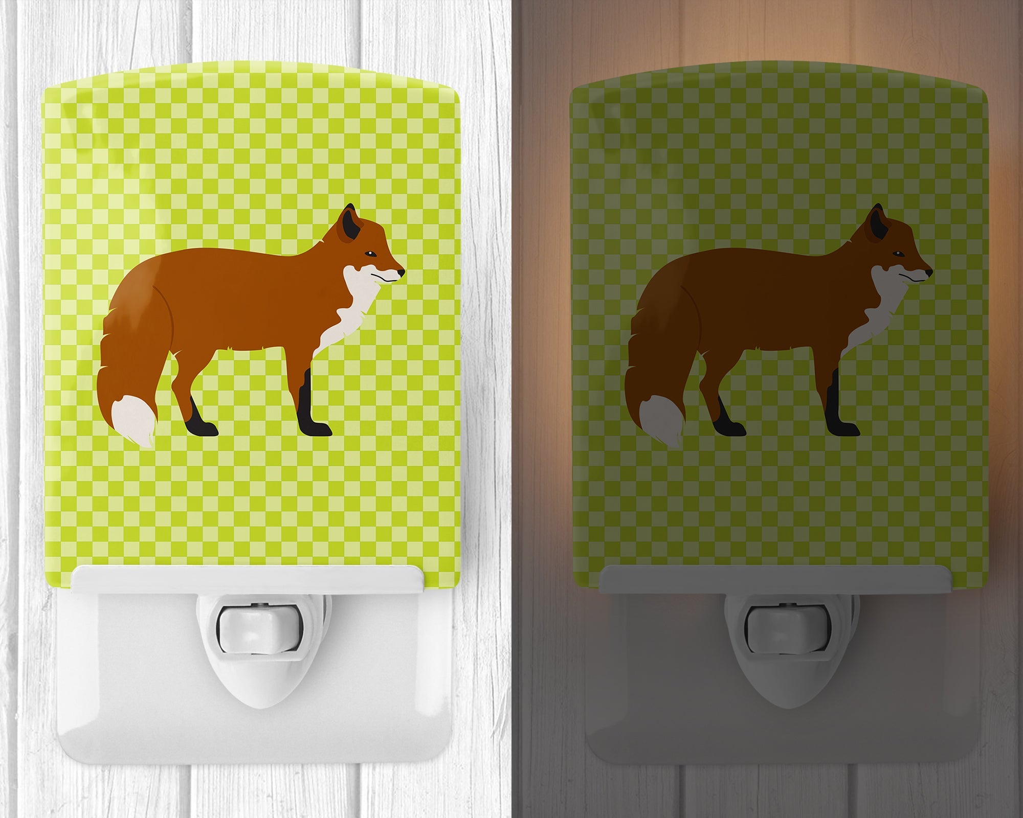 Red Fox Green Ceramic Night Light Compact, UL-Certified, Ideal for Bedroom, Bathroom, Nursery, Hallway, Kitchen, 6x4x3, Multicolor