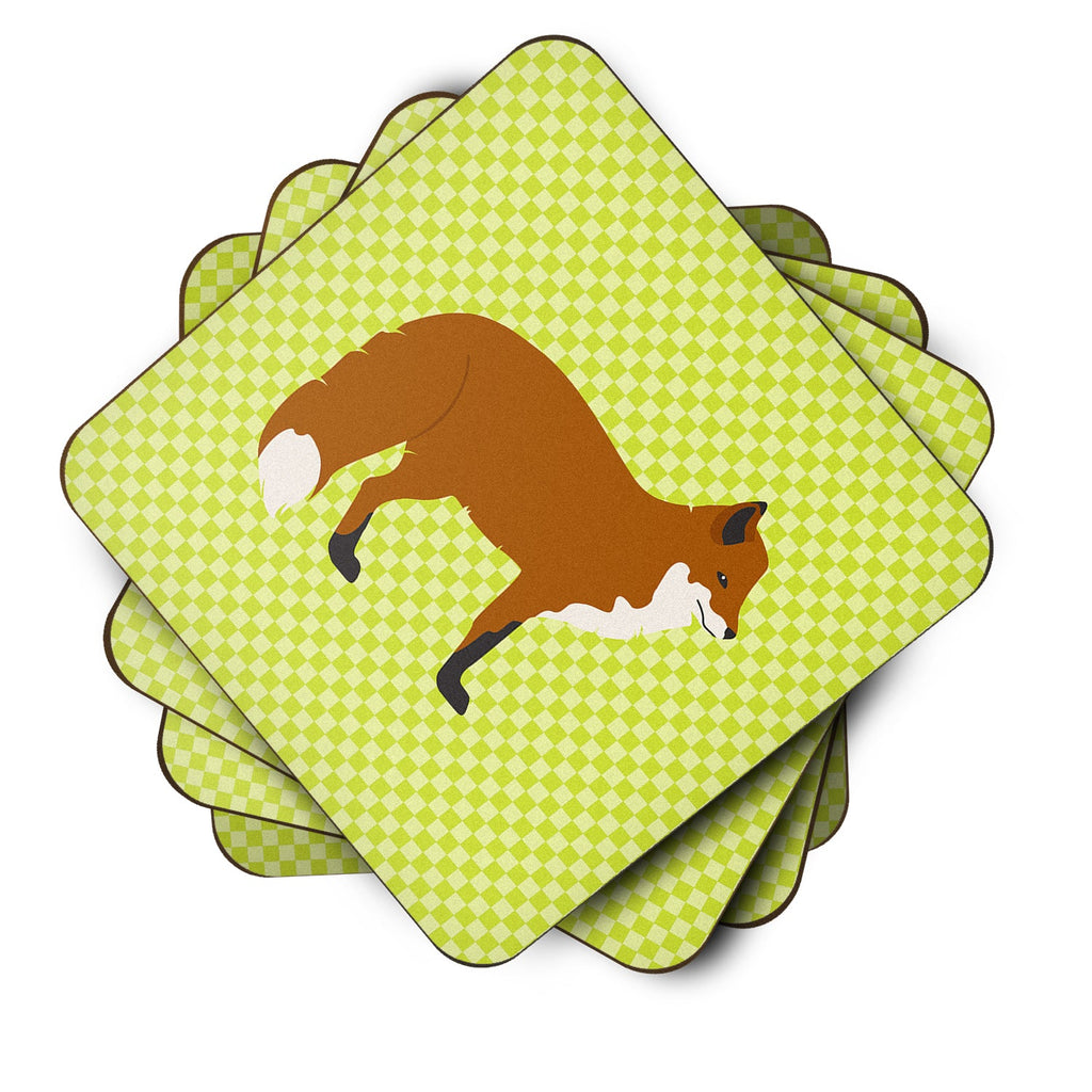Red Fox Green Foam Coasters Set of 4 Cup Coasters for Indoor Outdoor, Tabletop Protection, Anti Slip, Mouse pad Material