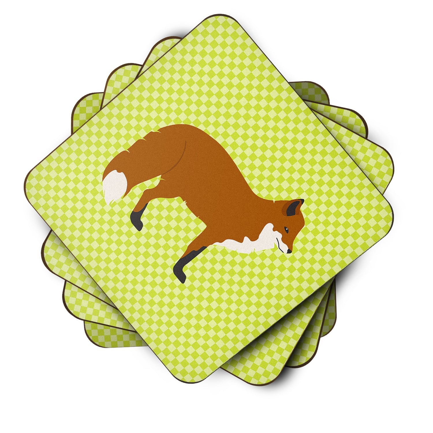 Red Fox Green Foam Coasters Set of 4 Cup Coasters for Indoor Outdoor, Tabletop Protection, Anti Slip, Mouse pad Material