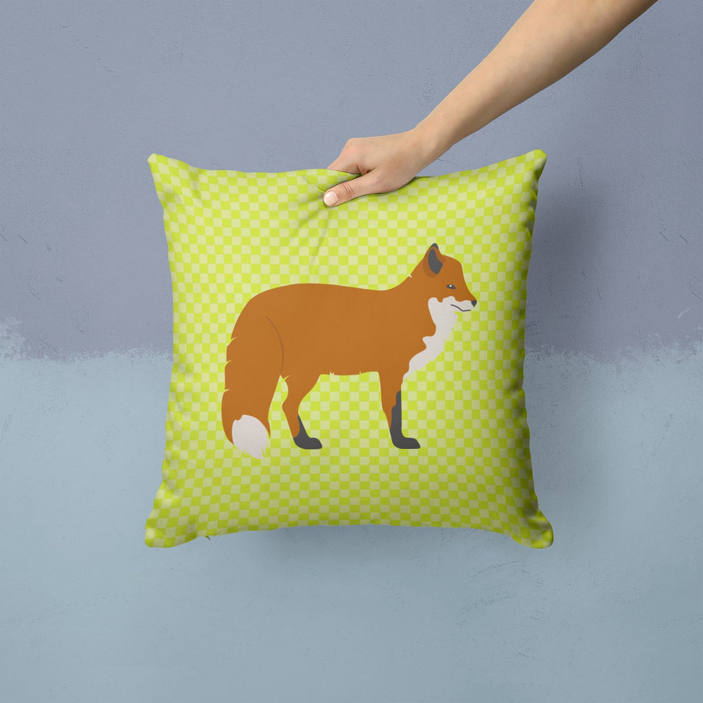 Red Fox Green Decorative Throw Pillow 14x14 Indoor Outdoor Accent Cushion, Fabric Cover with Insert for Sofa, Bed, Porch & Living Room