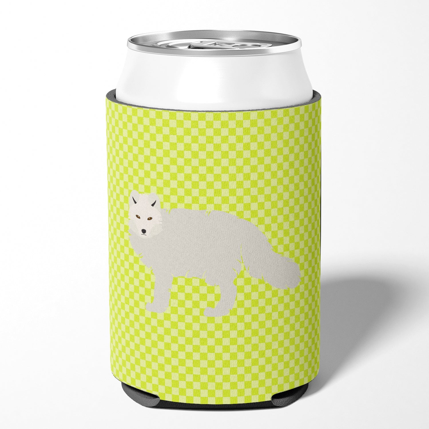 White Arctic Fox Green Can or Bottle Hugger Cooler Sleeve for Standard 12 oz Cans, Insulated Foam Beer & Soda Can Hugger Reusable