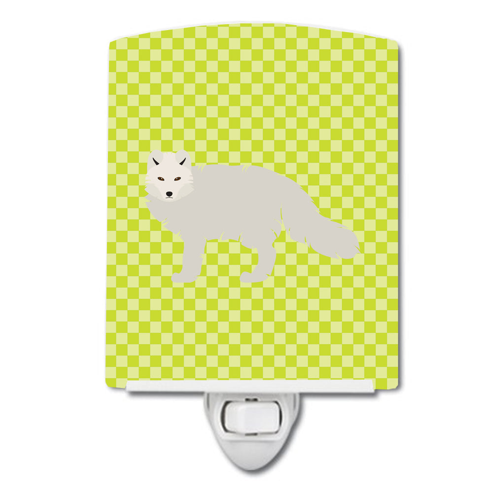 White Arctic Fox Green Ceramic Night Light Compact, UL-Certified, Ideal for Bedroom, Bathroom, Nursery, Hallway, Kitchen, 6x4x3, Multicolor