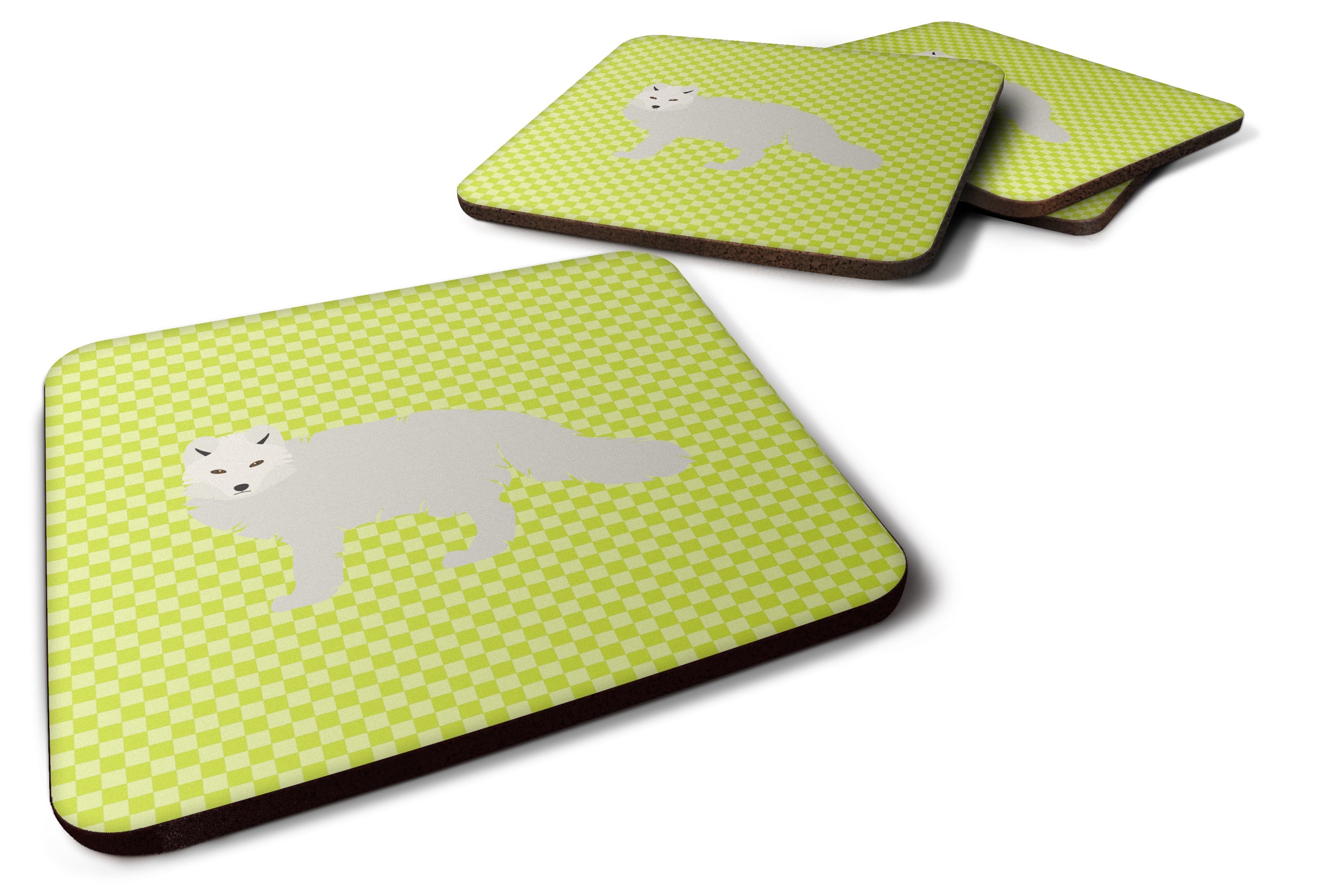 White Arctic Fox Green Foam Coasters Set of 4 Cup Coasters for Indoor Outdoor, Tabletop Protection, Anti Slip, Mouse pad Material