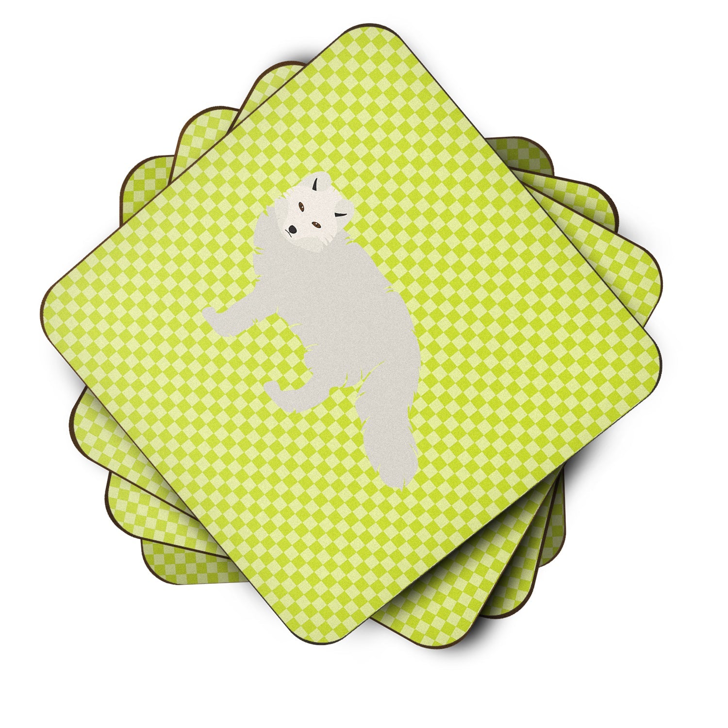 White Arctic Fox Green Foam Coasters Set of 4 Cup Coasters for Indoor Outdoor, Tabletop Protection, Anti Slip, Mouse pad Material