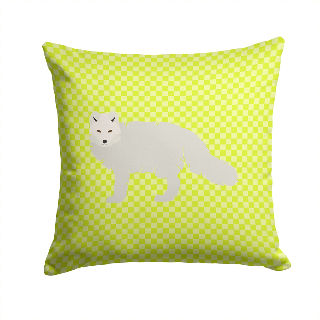 White Arctic Fox Green Decorative Throw Pillow 14x14 Indoor Outdoor Accent Cushion, Fabric Cover with Insert for Sofa, Bed, Porch & Living Room