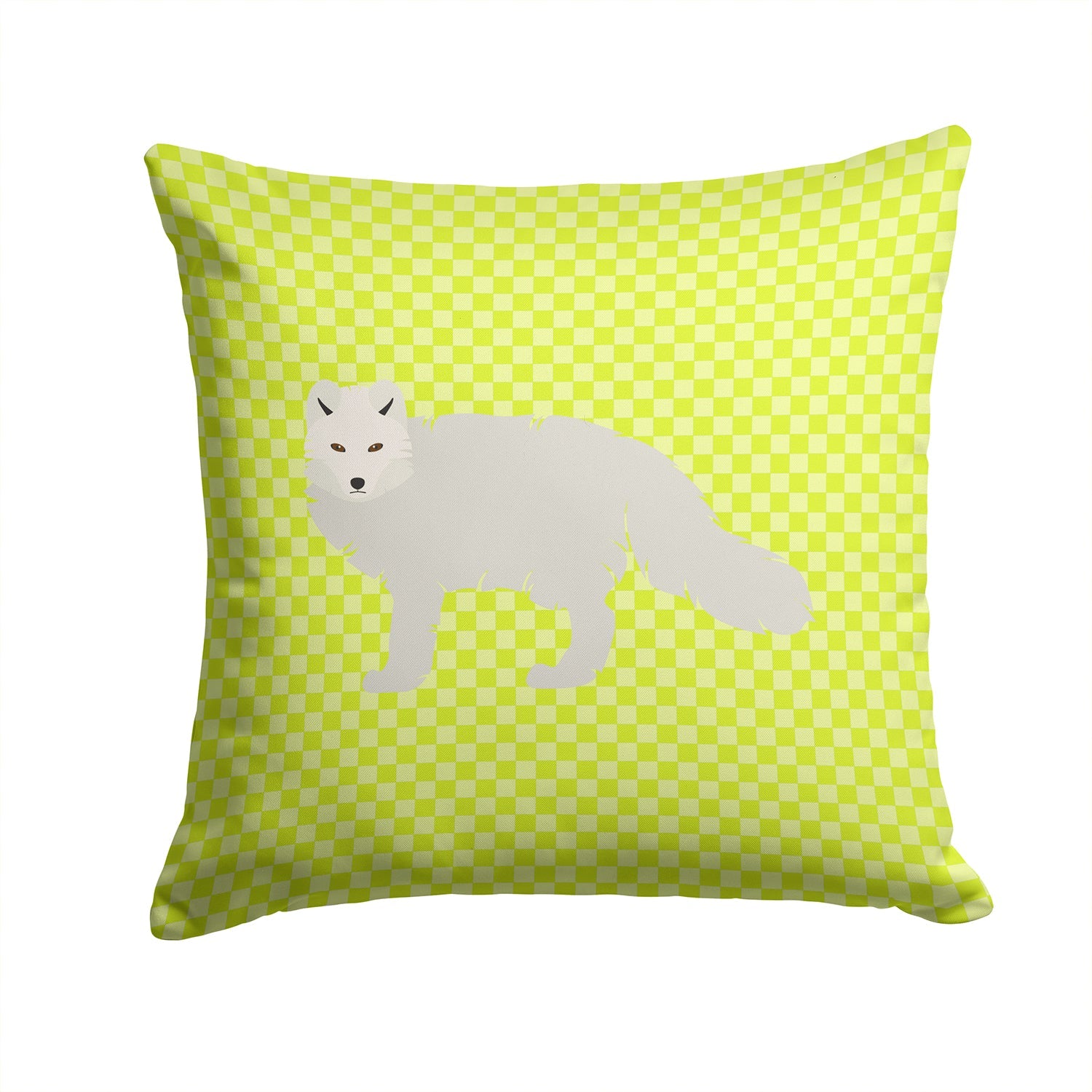 White Arctic Fox Green Decorative Throw Pillow 14x14 Indoor Outdoor Accent Cushion, Fabric Cover with Insert for Sofa, Bed, Porch & Living Room