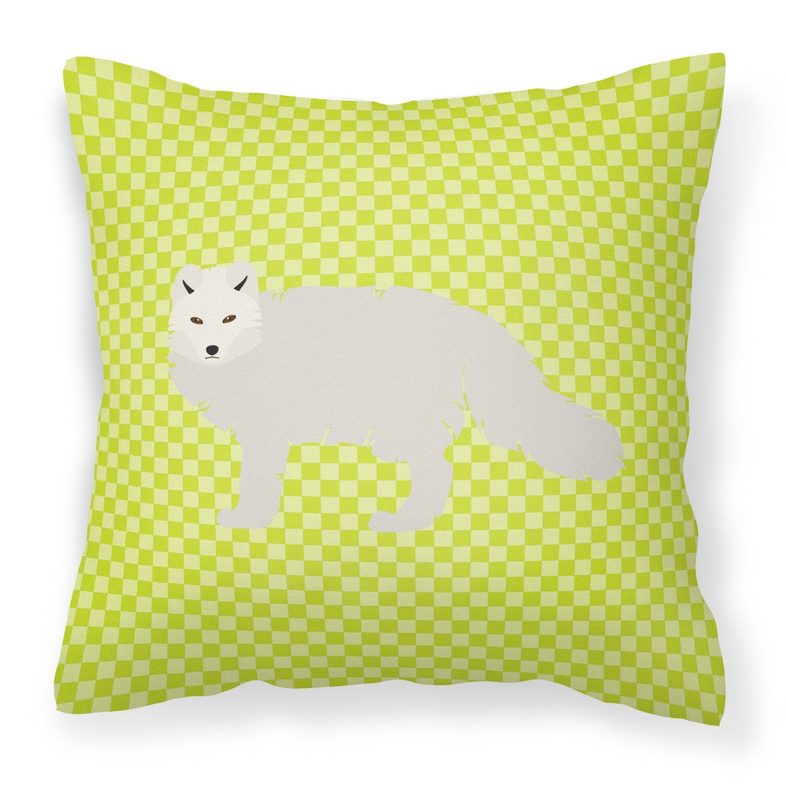 White Arctic Fox Green Decorative Throw Pillow 18x18 Indoor Outdoor Accent Cushion, Fabric Cover with Insert for Sofa, Bed, Porch & Living Room