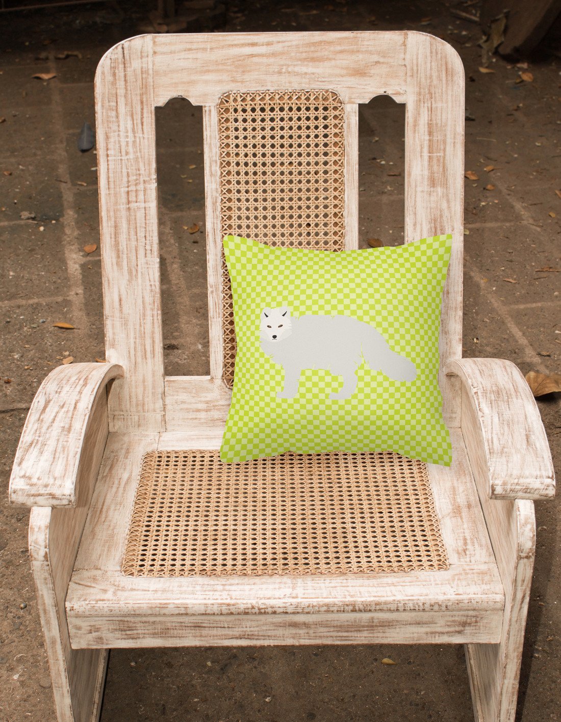 White Arctic Fox Green Decorative Throw Pillow 18x18 Indoor Outdoor Accent Cushion, Fabric Cover with Insert for Sofa, Bed, Porch & Living Room