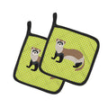 Ferret Green Pot Holder Set of 2 Heat Resistant Quilted Hot Pads 7.5 x 7.5 Inch, Insulated Kitchen Trivets for Cooking & Baking