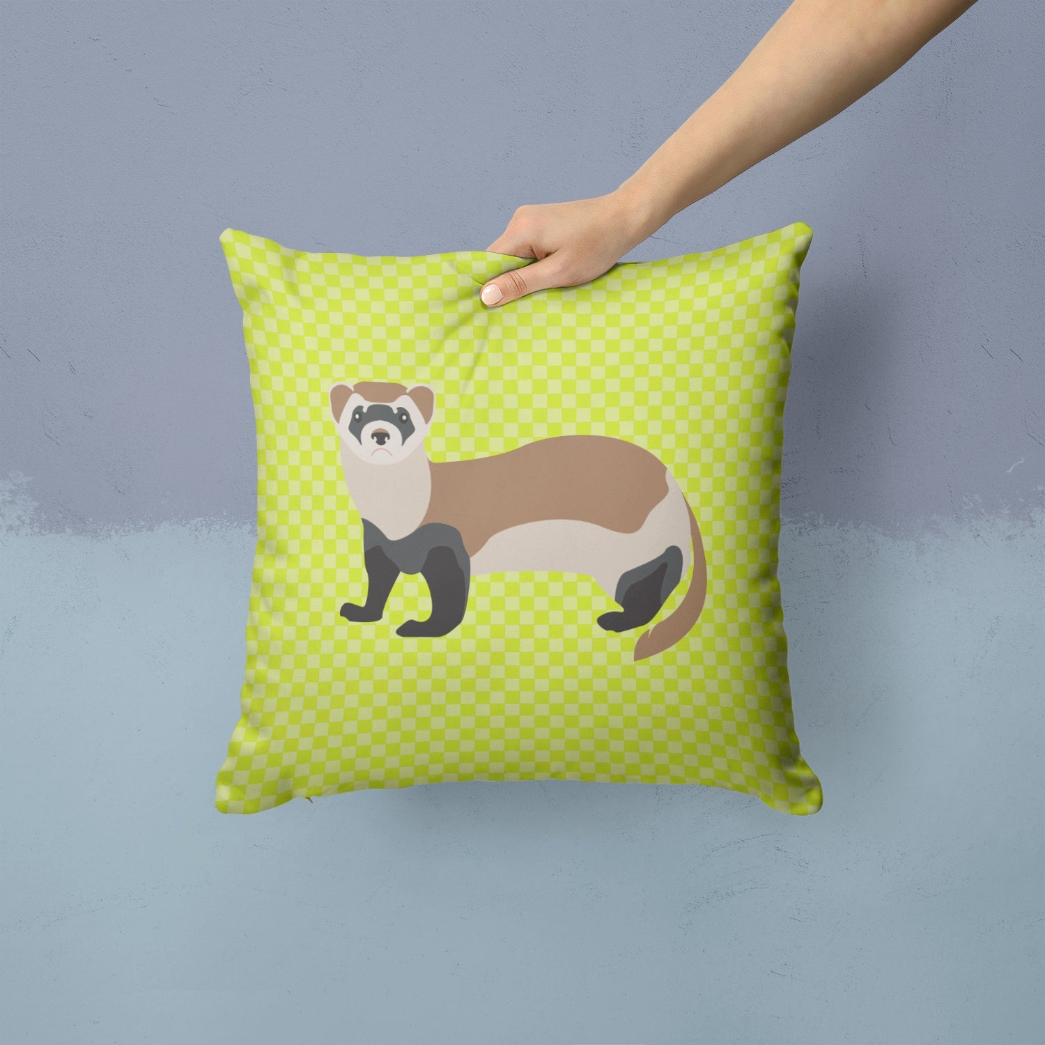 Ferret Green Decorative Throw Pillow 14x14 Indoor Outdoor Accent Cushion, Fabric Cover with Insert for Sofa, Bed, Porch & Living Room